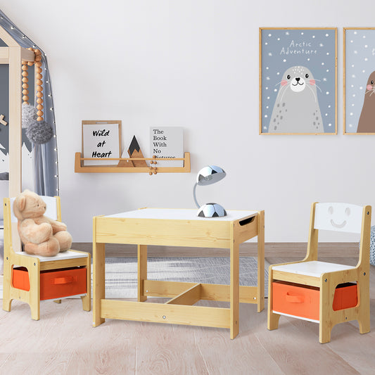 KIDS 3PCE TABLE & CHAIRS WITH STORAGE
